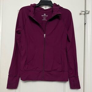 90 Degree By Reflex Maroon Zip-Up Hooded Jacket